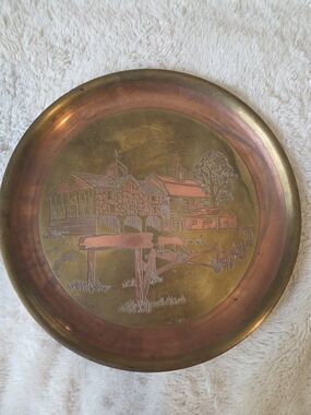 Vintage Brass Round Decorative Dish Tray Wall Decor 12in Diameter